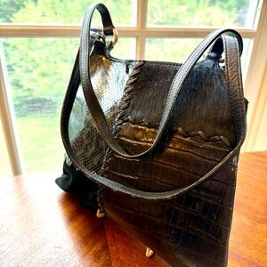 Fossil Mixed Media Black Leather Bag